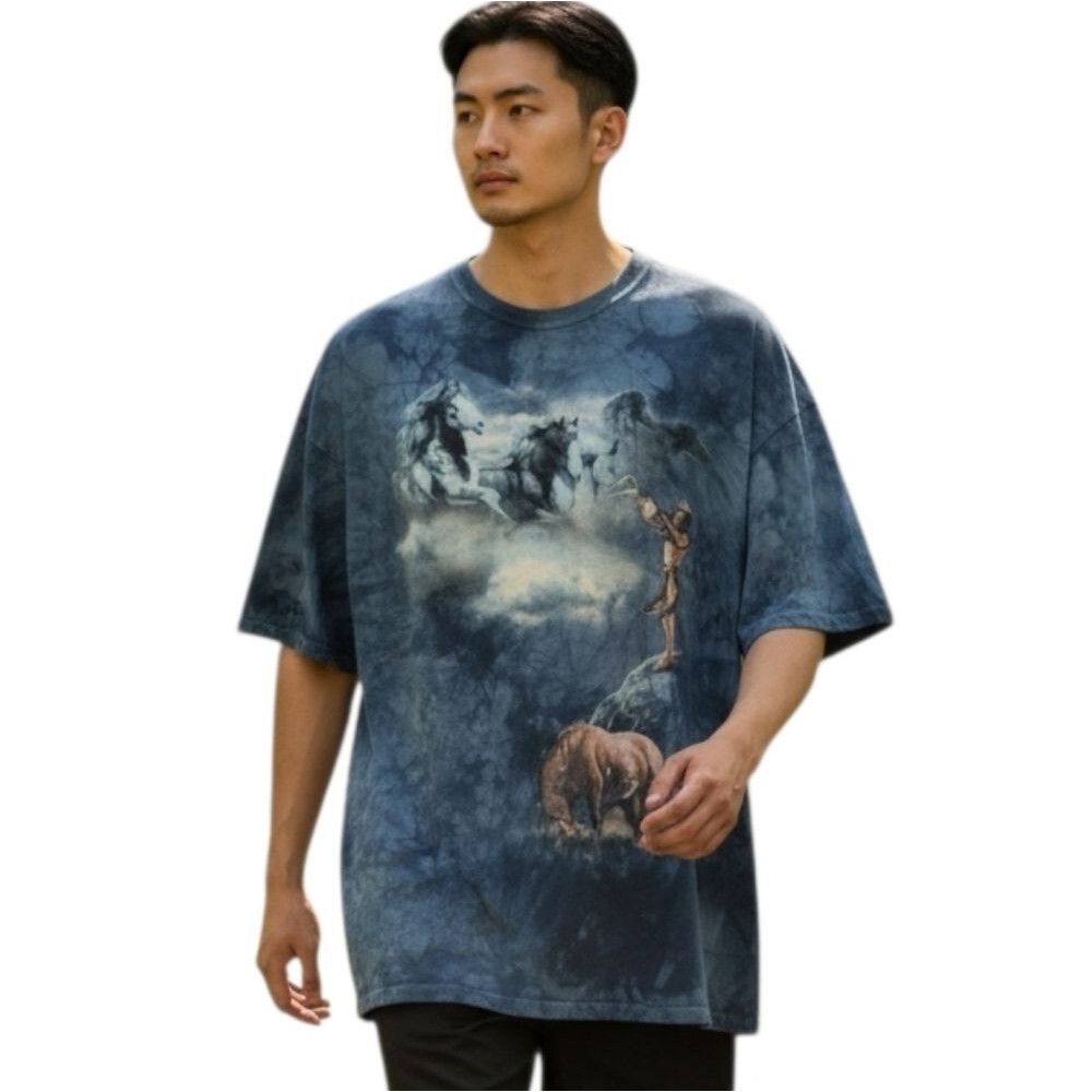 Vintage Y2K 2009 The Mountain Native American Man Blue Tie Dye T-Shirt Size XXL